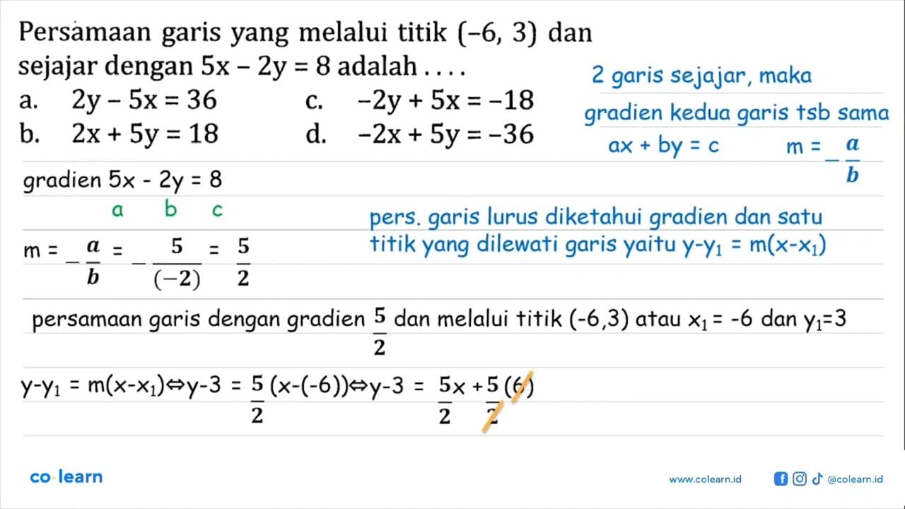 Persamaan garis yang melalui titik (-6,3) dan sejajar