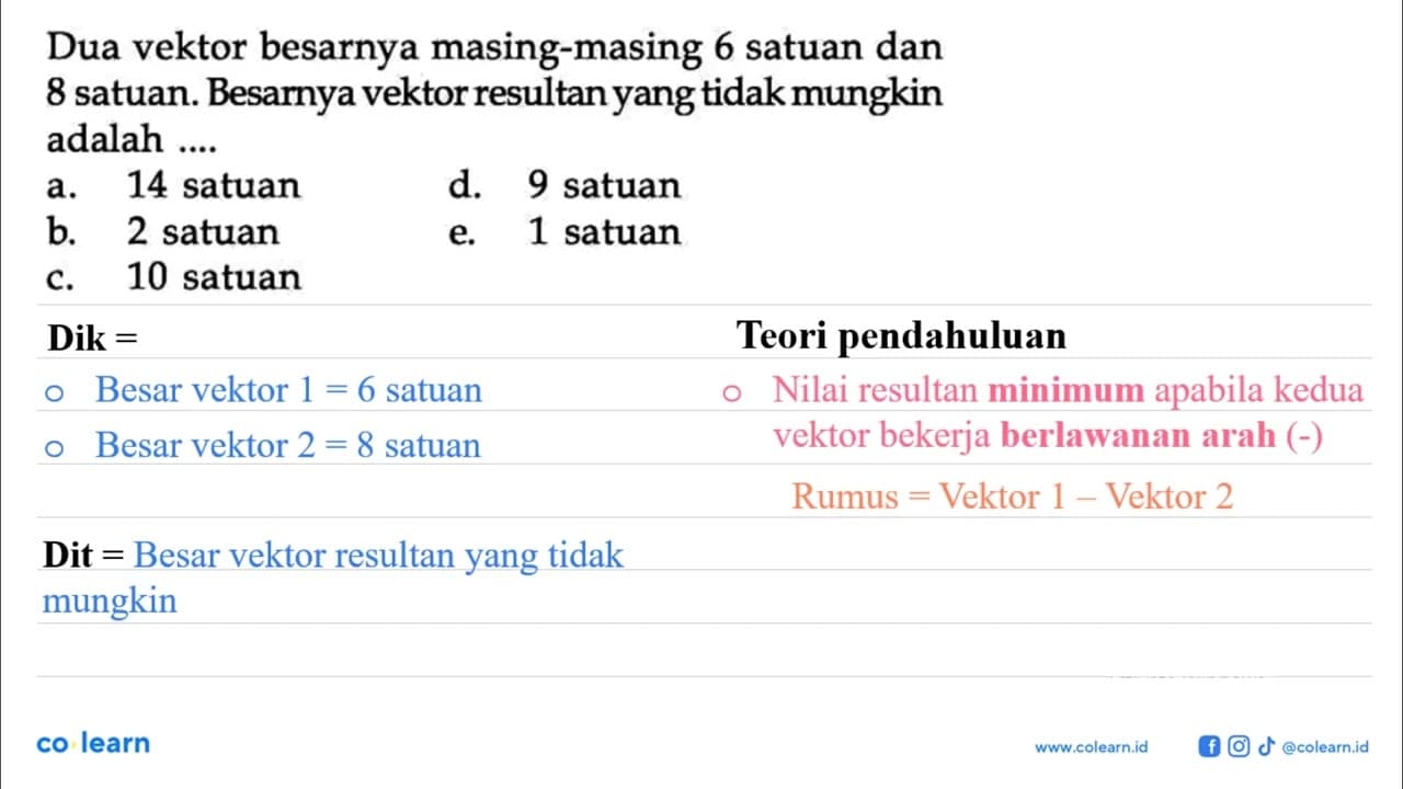 Dua vektor besarnya masing-masing 6 satuan dan 8 satuan.