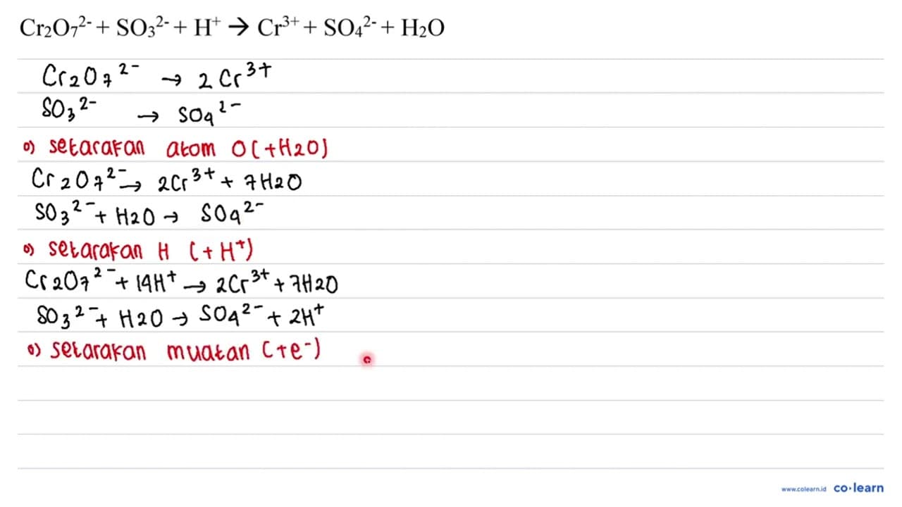 Perhatikan persamaan reaksi redoks berikut Cr2O7^(2-) +
