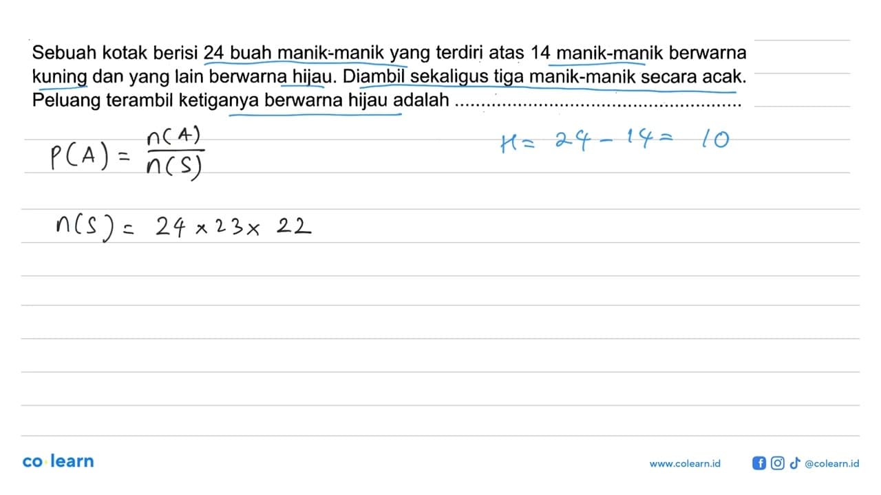 Sebuah kotak berisi 24 buah manik-manik yang terdiri atas