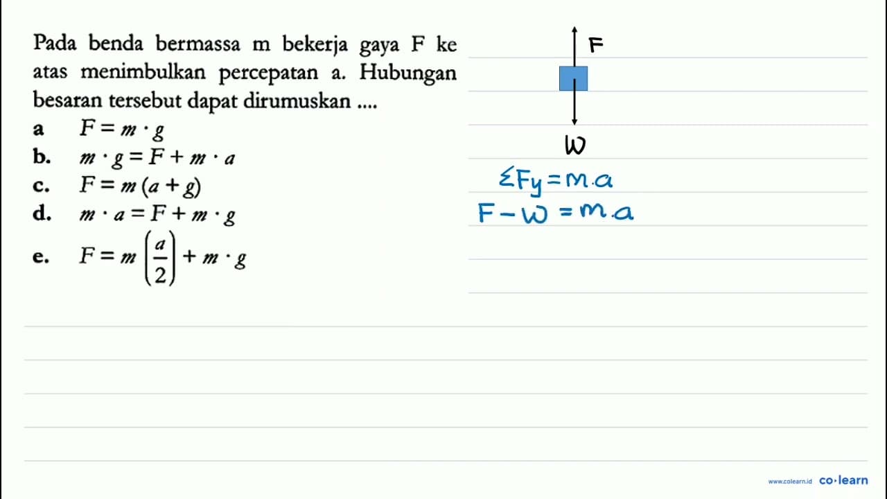 Pada benda bermassa m bekerja gaya F ke atas menimbulkan