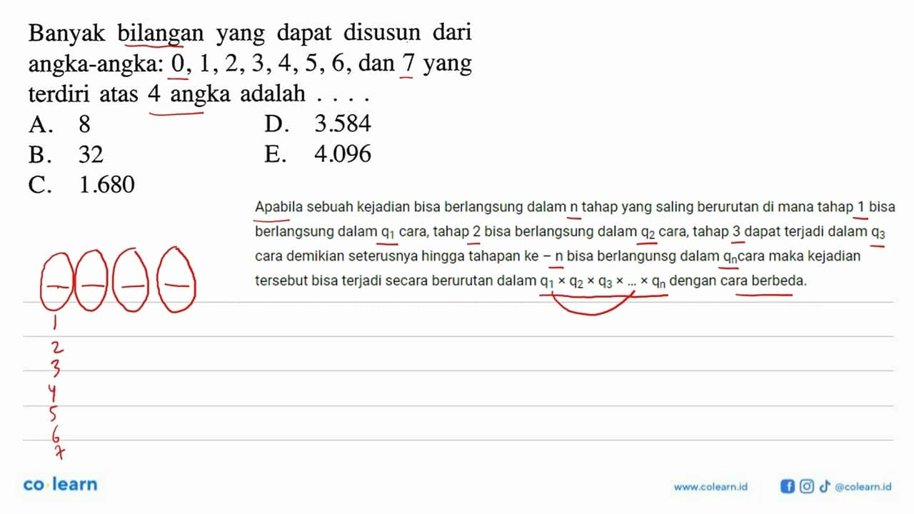 Banyak bilangan yang dapat disusun dari angka-angka: