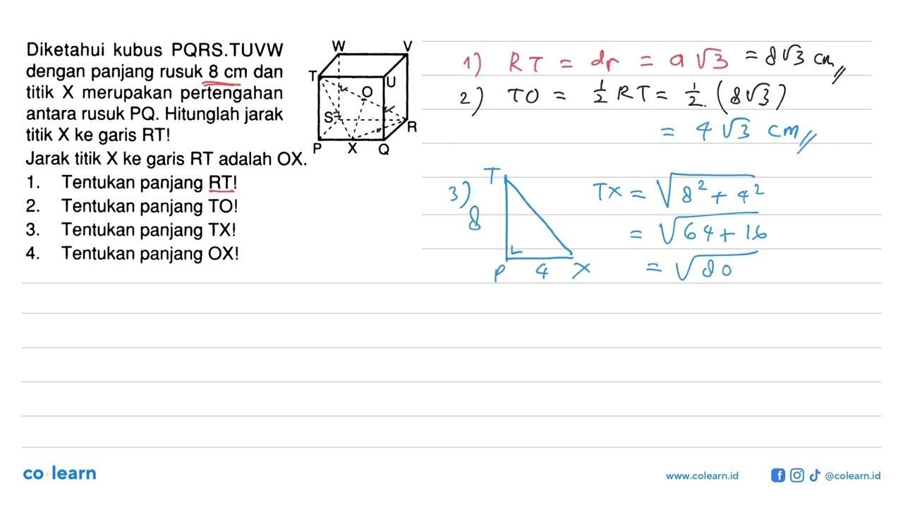 Diketahui kubus PQRS.TUVW dengan panjang rusuk 8 cm dan