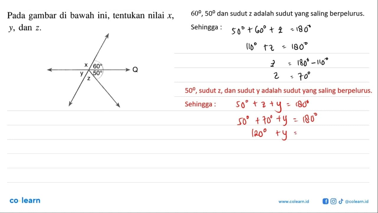 Pada gambar di bawah ini, tentukan nilai x, y, dan z. x 60