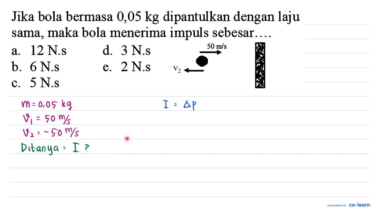 Jika bola bermasa 0,05 kg dipantulkan dengan laju sama,