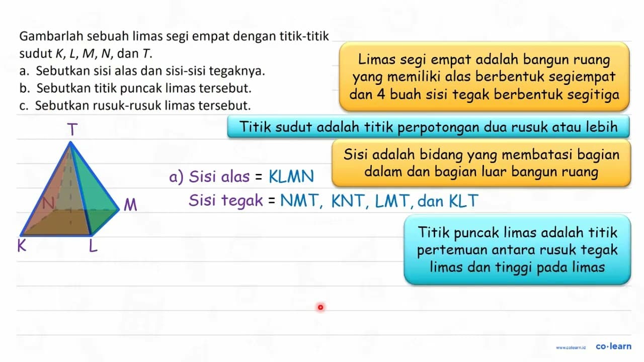 Gambarlah sebuah limas segi empat dengan titik-titik sudut