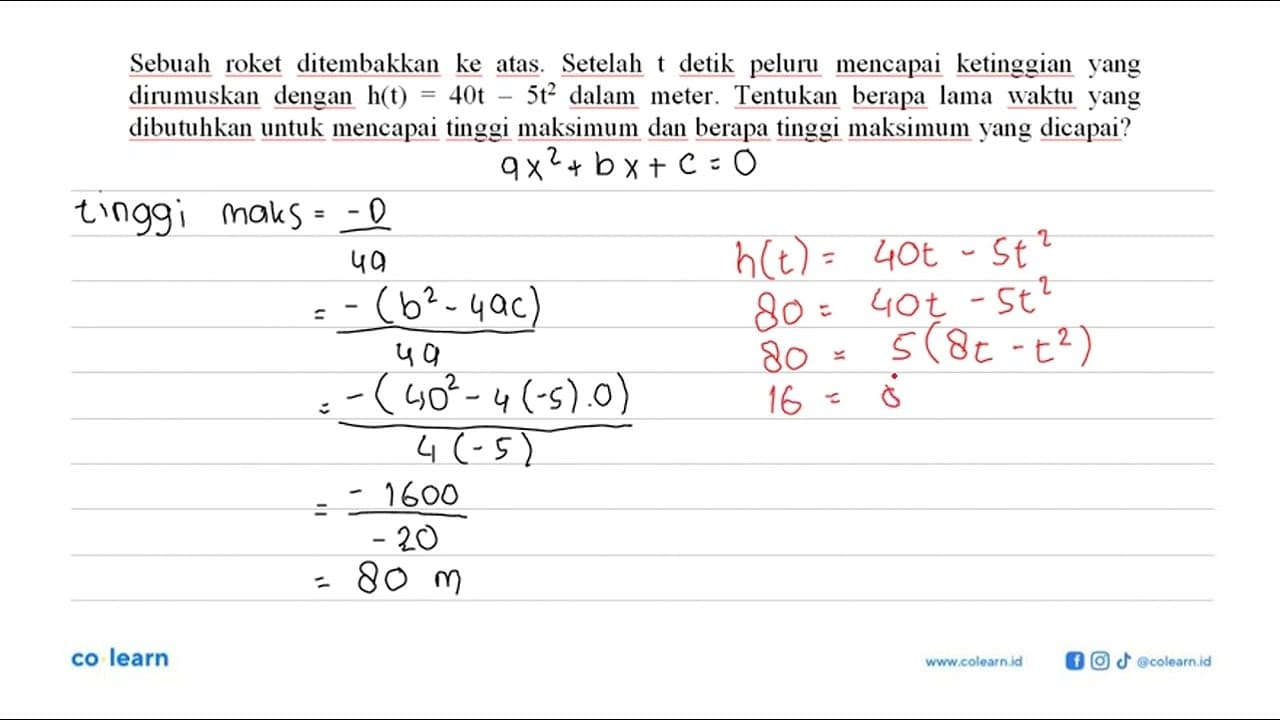 Sebuah roket ditembakkan ke atas Setelah t detik peluru