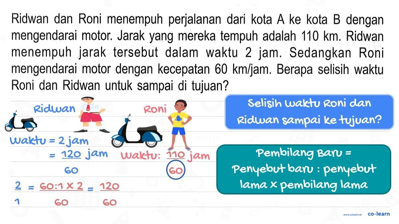 Ridwan dan Roni menempuh perjalanan dari kota A ke kota B