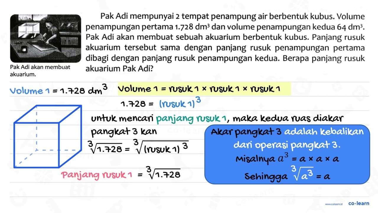 Pak Adi mempunyai 2 tempat penampung air berbentuk kubus.