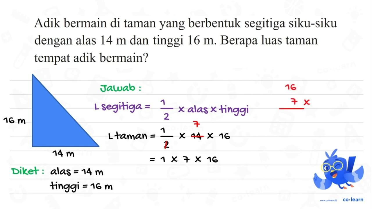 Adik bermain di taman yang berbentuk segitiga siku-siku