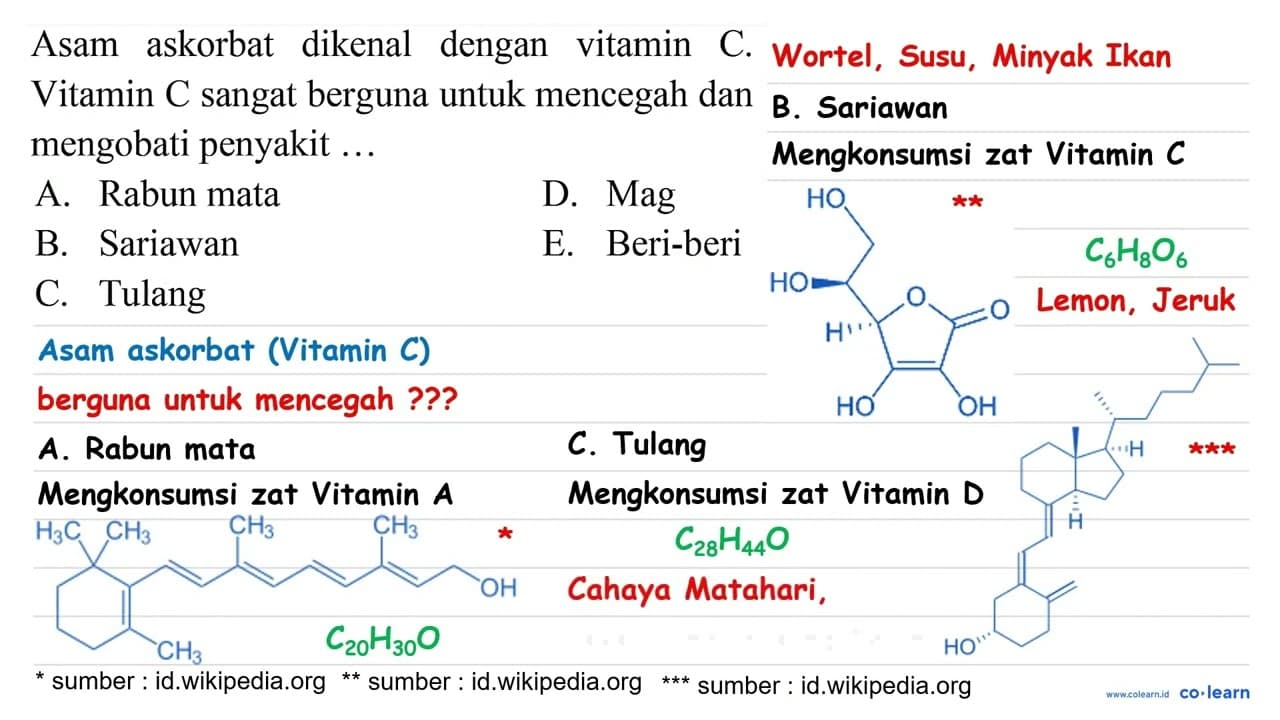 Asam askorbat dikenal dengan vitamin C. Vitamin C sangat