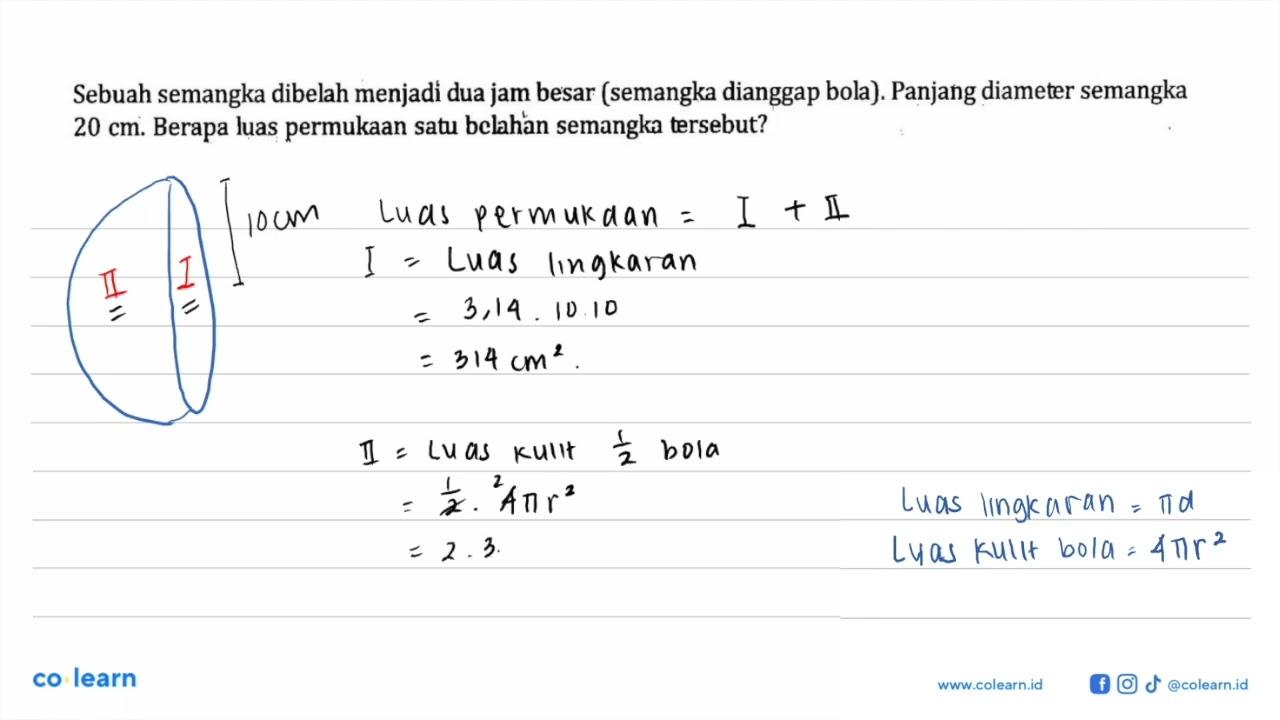 Sebuah semangka dibelah menjadi dua jam besar (semangka