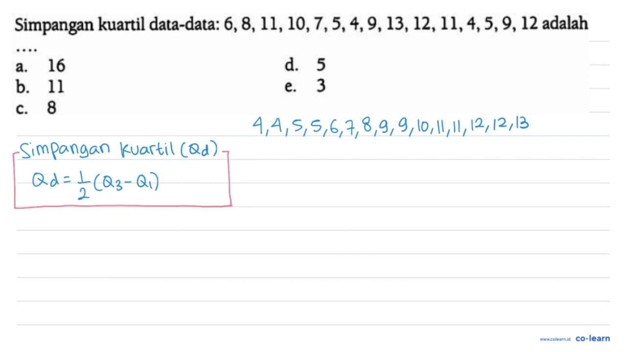 Simpangan kuartil data-data: