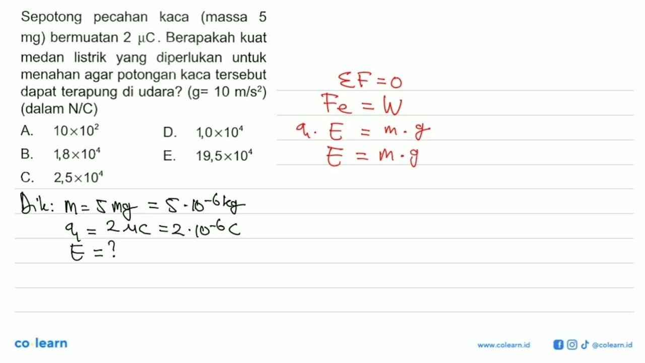 Sepotong pecahan kaca (massa 5 mg) bermuatan 2 MUC .