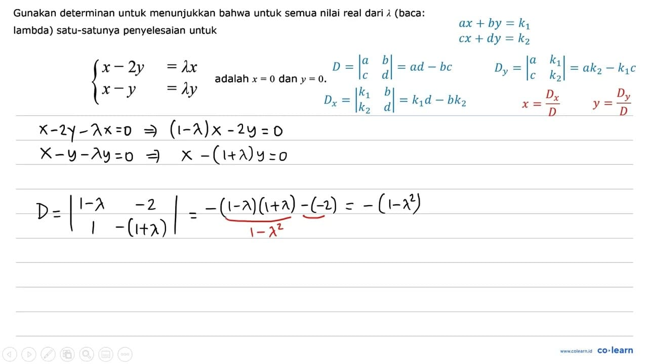 Gunakan determinan untuk menunjukkan bahwa untuk semua