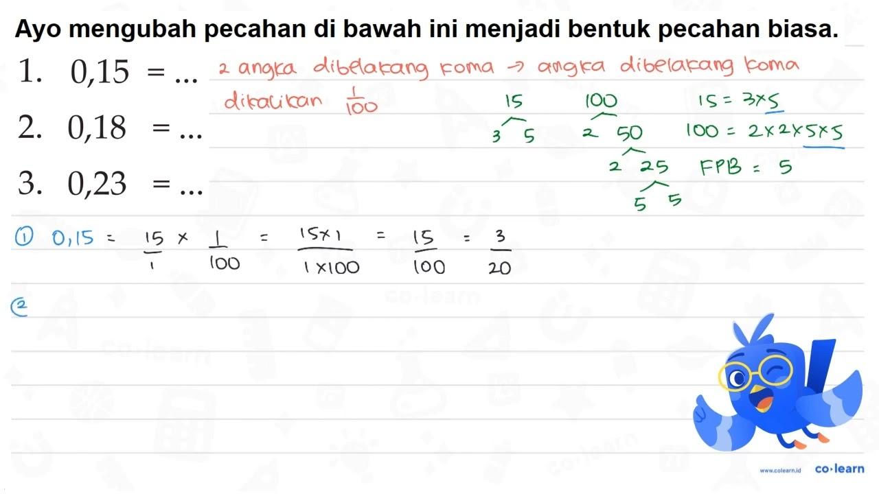 1. 0,15=... 2. 0,18 =... 3. 0,23=...