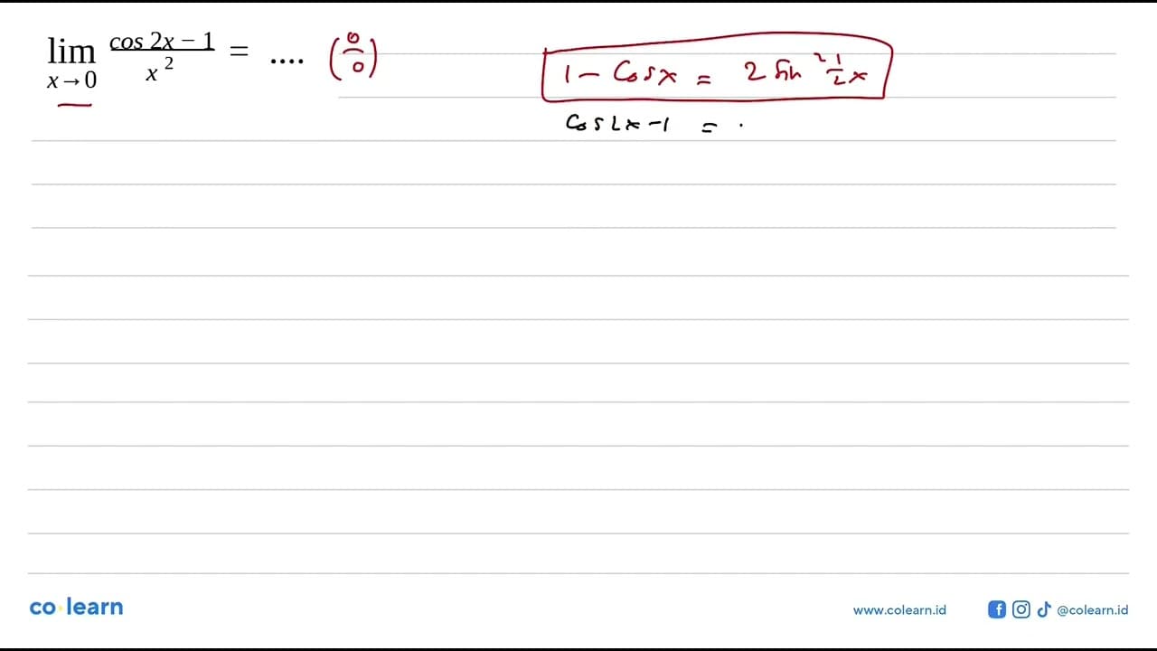 lim x->0 cos 2x-1/x^2 =