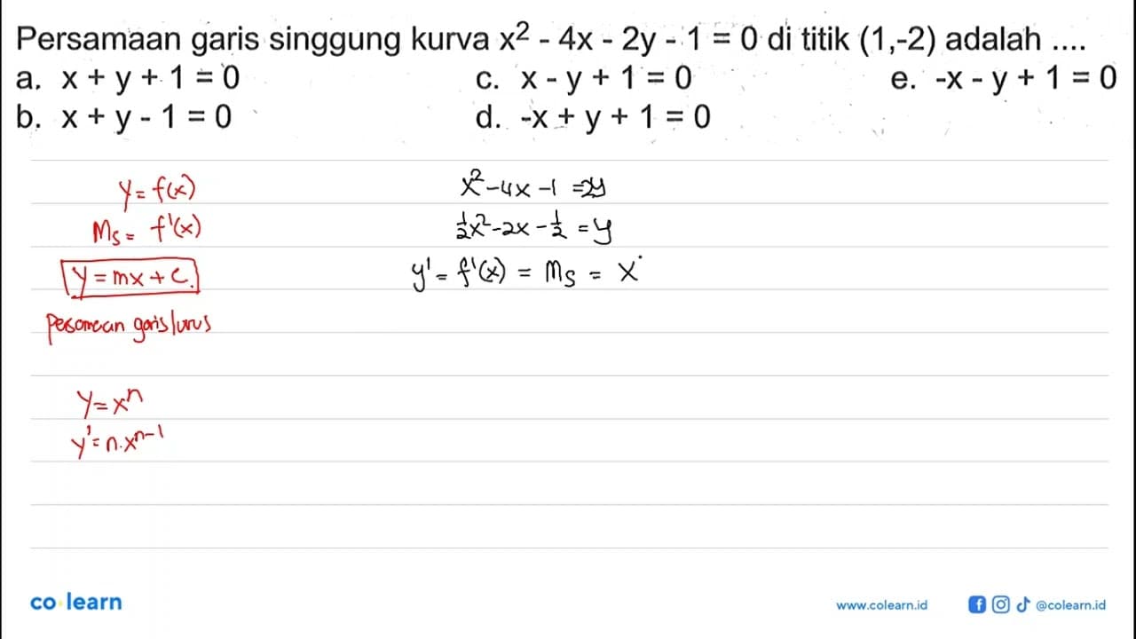 Persamaan garis singgung kurva x^2-4x-2y-1=0 di titik