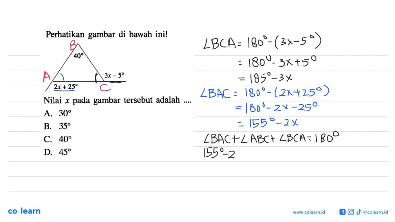 Perhatikan gambar di bawah ini!Nilai x pada gambar tersebut