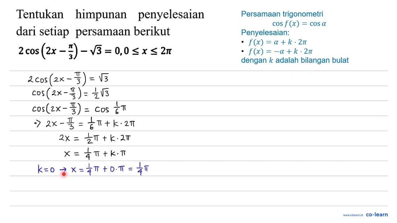 Tentukan himpunan penyelesaian dari setiap persamaan