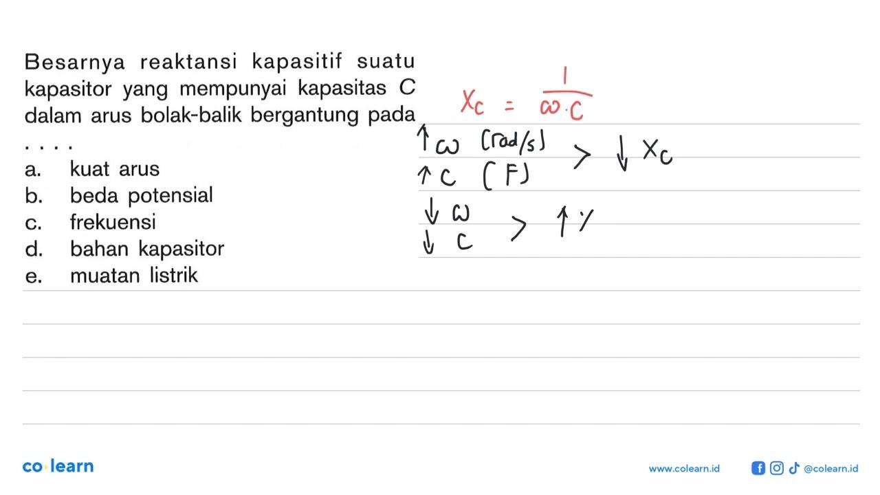 Besarnya reaktansi kapasitif suatu kapasitor yang mempunyai