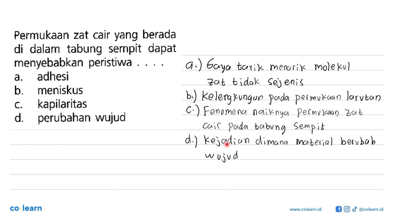 Permukaan zat cair yang berada di dalam tabung sempit dapat