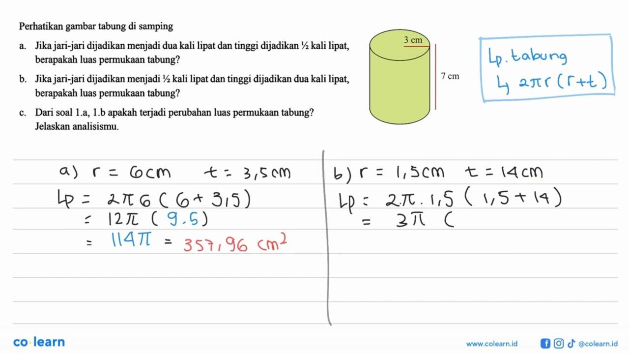 Perhatikan gambar tabung di samping a. Jika jari-jari