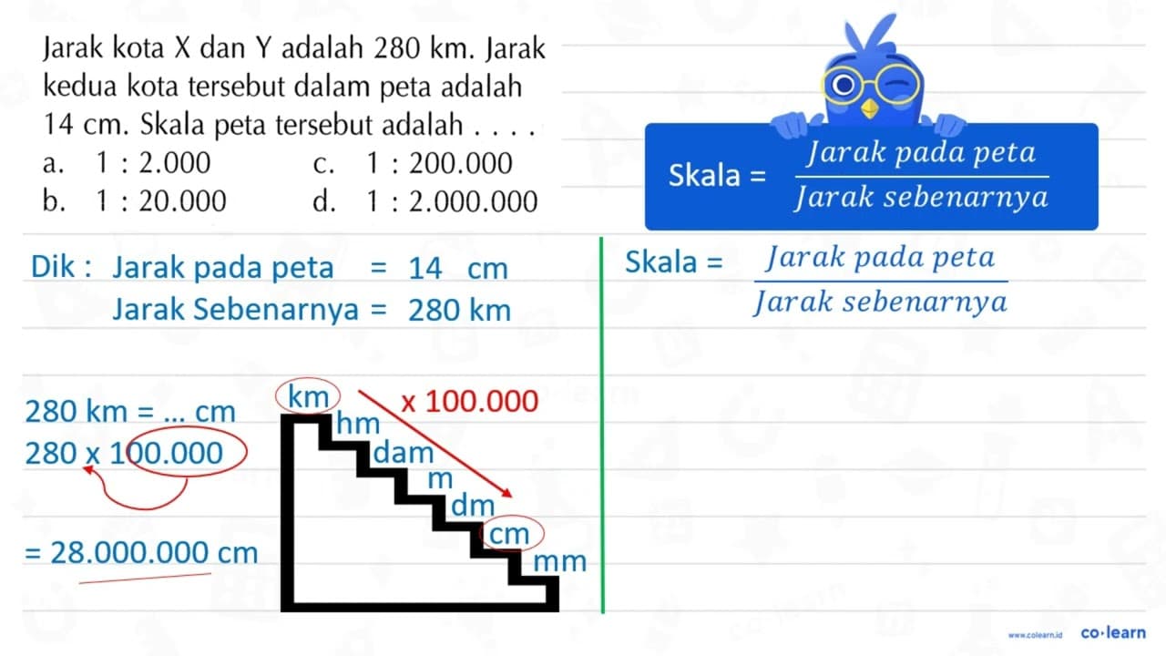 Jarak kota X dan Y adalah 280 km. Jarak kedua kota tersebut