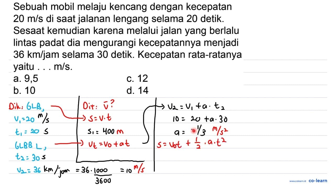 Sebuah mobil melaju kencang dengan kecepatan 20 m / s di