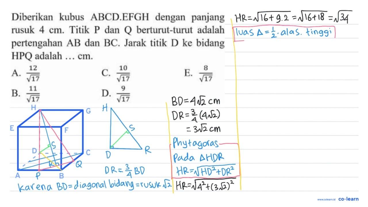 Diberikan kubus ABCD.EFGH dengan panjang rusuk 4 cm . Titik