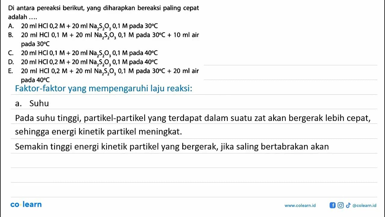 Di antara pereaksi berikut, yang diharapkan bereaksi paling