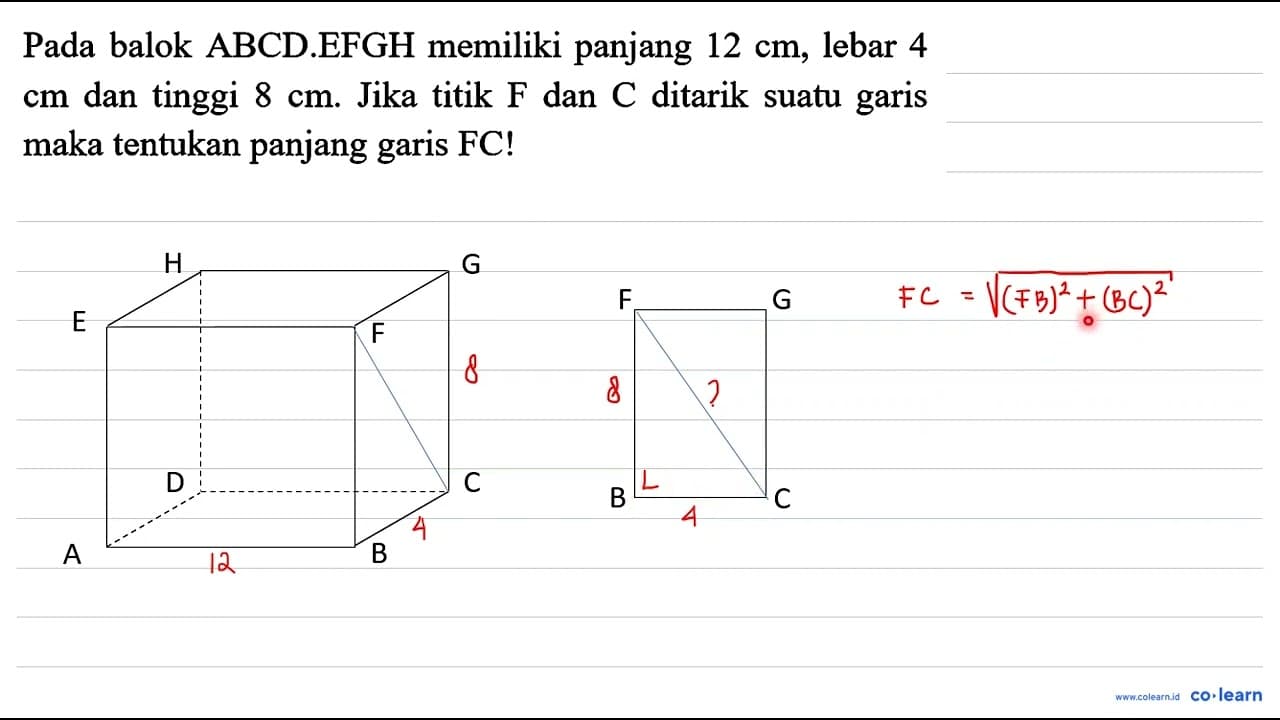 Pada balok ABCD.EFGH memiliki panjang 12 cm , lebar 4 cm