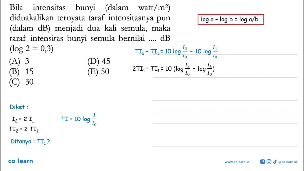 Bila intensitas bunyi (dalam watt/m^2) diduakalikan