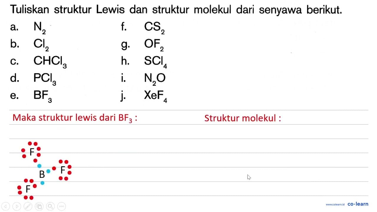 Tuliskan struktur Lewis dan struktur molekul dari senyawa