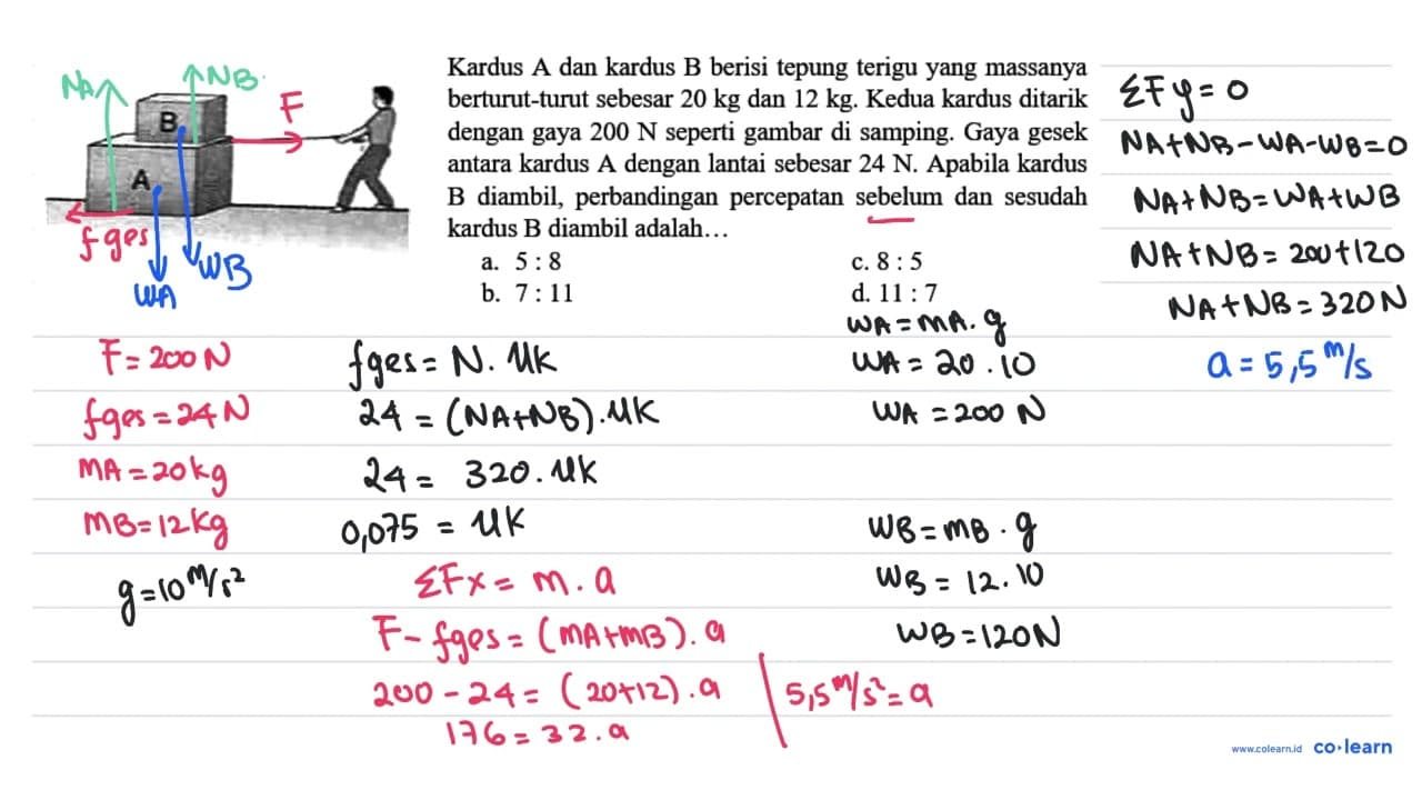 Kardus A dan kardus B berisi tepung terigu yang massanya