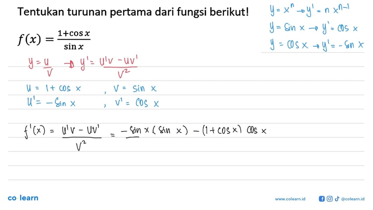 Tentukan turunan pertama dari fungsi berikut!f(x) = (1 +