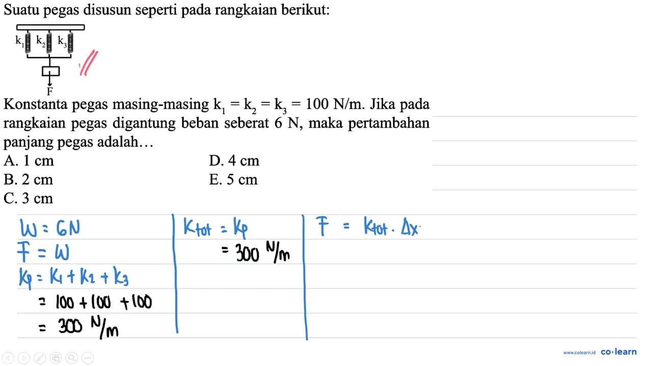 Suatu pegas disusun seperti pada rangkaian berikut: