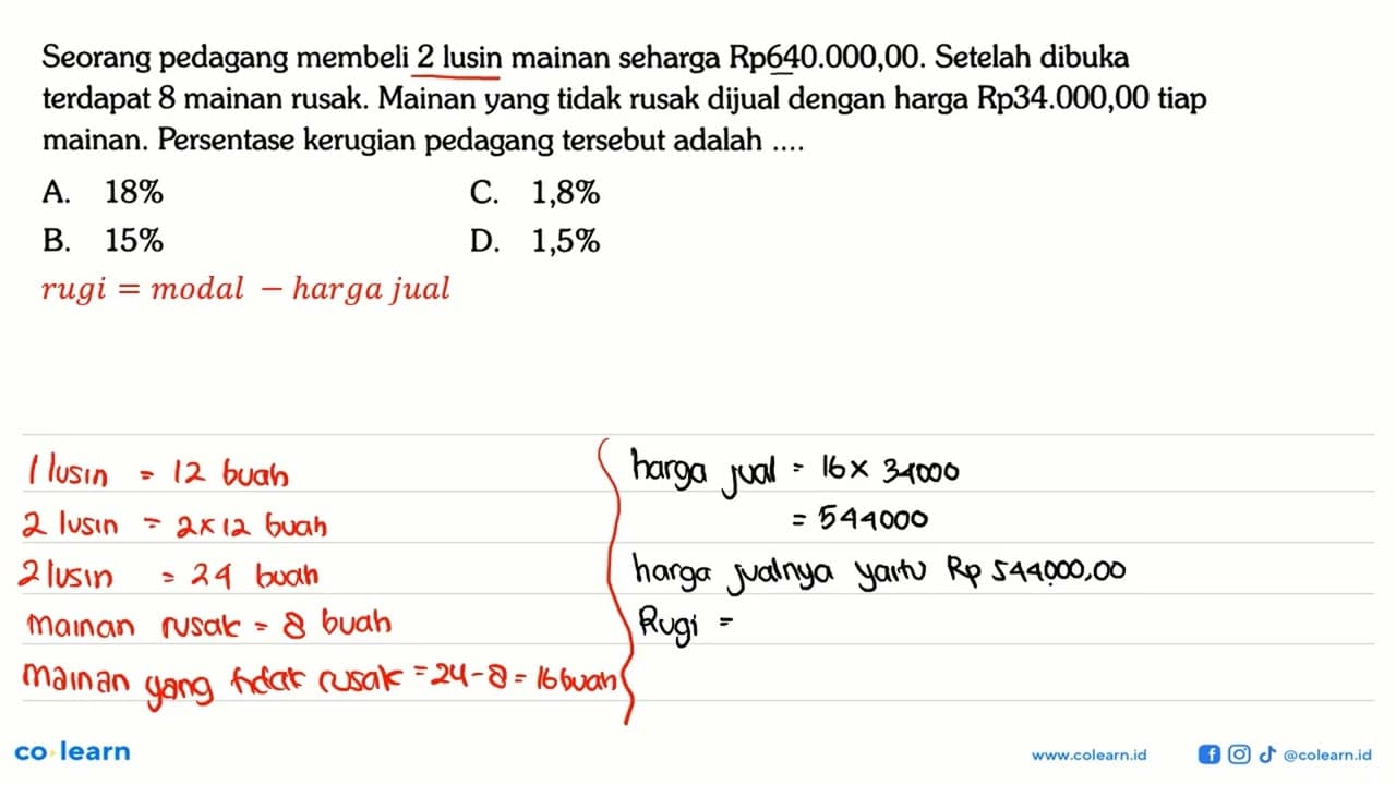 Seorang pedagang membeli 2 lusin mainan seharga