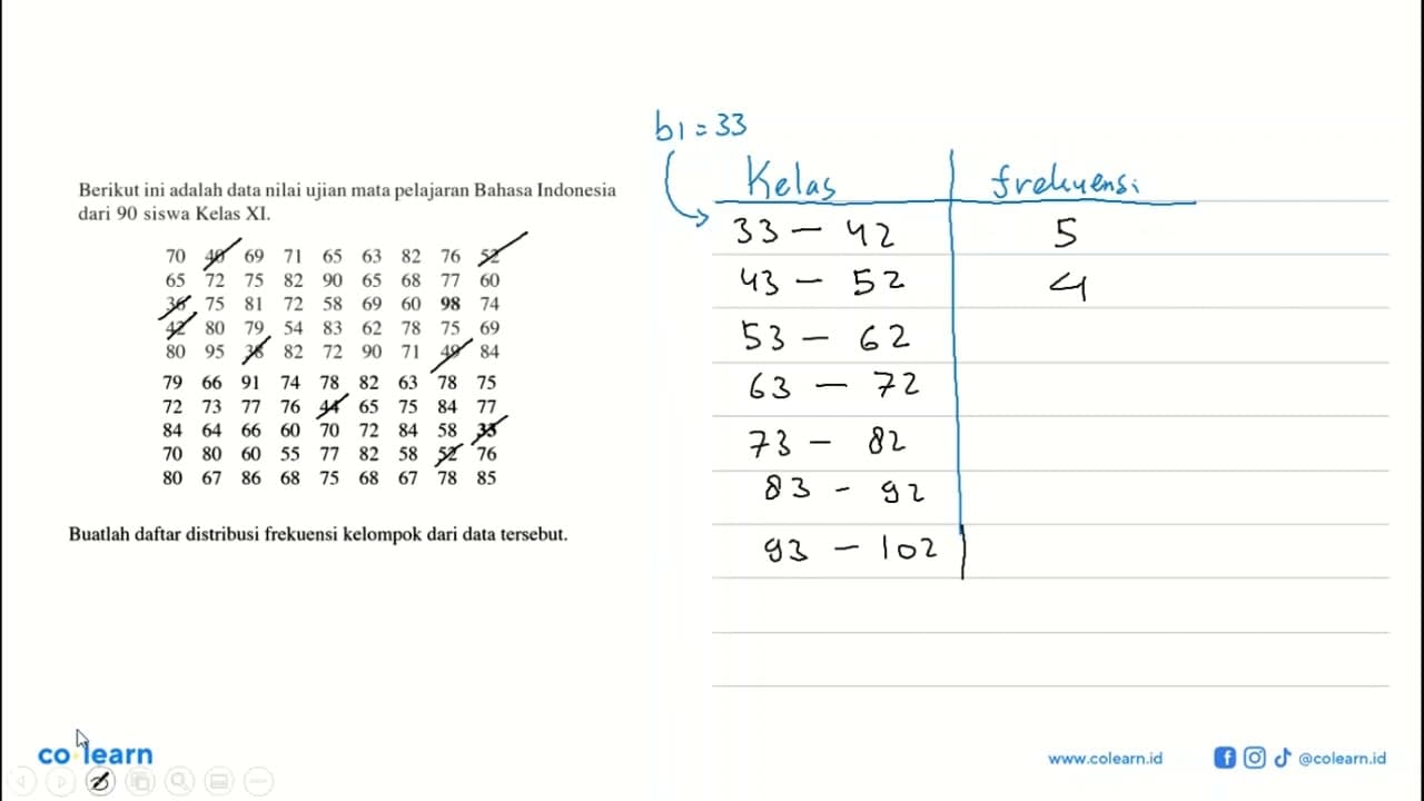 Berikut ini adalah data nilai ujian mata pelajaran Bahasa