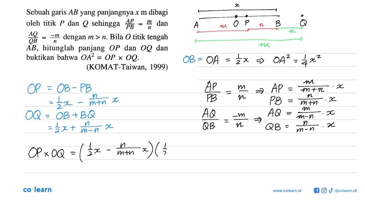 Sebuah garis AB yang panjangnya x m dibagi oleh titik P dan