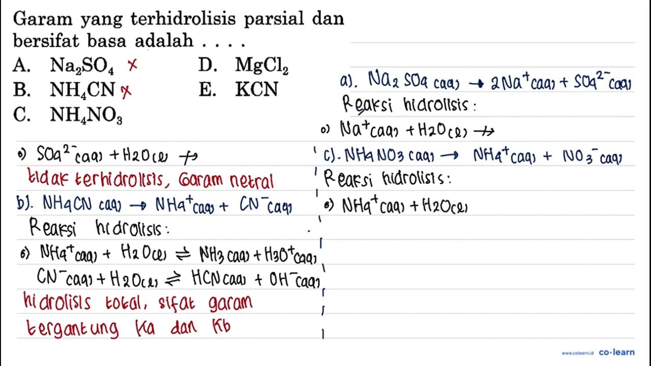 Garam yang terhidrolisis parsial dan bersifat basa adalah