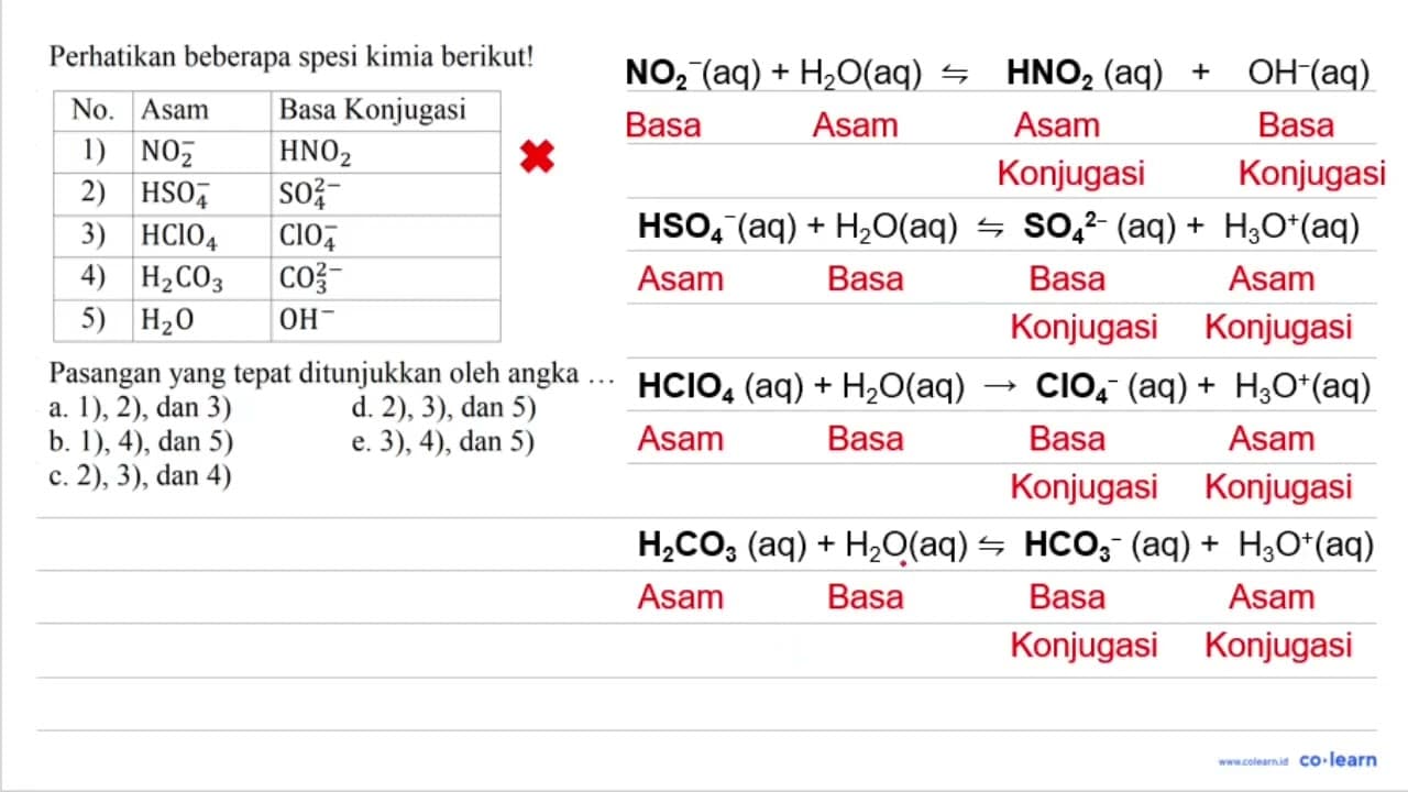 Perhatikan beberapa spesi kimia berikut! No. Asam Basa