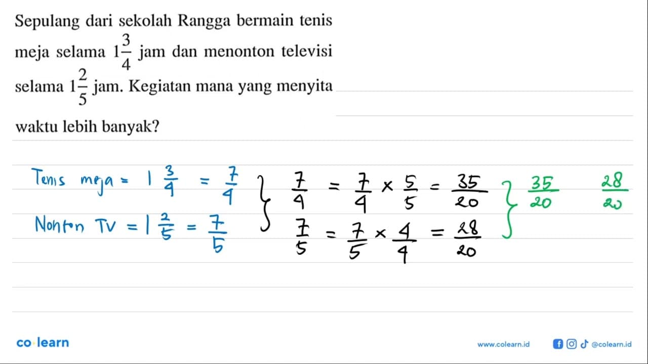 Sepulang dari sekolah Rangga bermain tenis meja selama 1