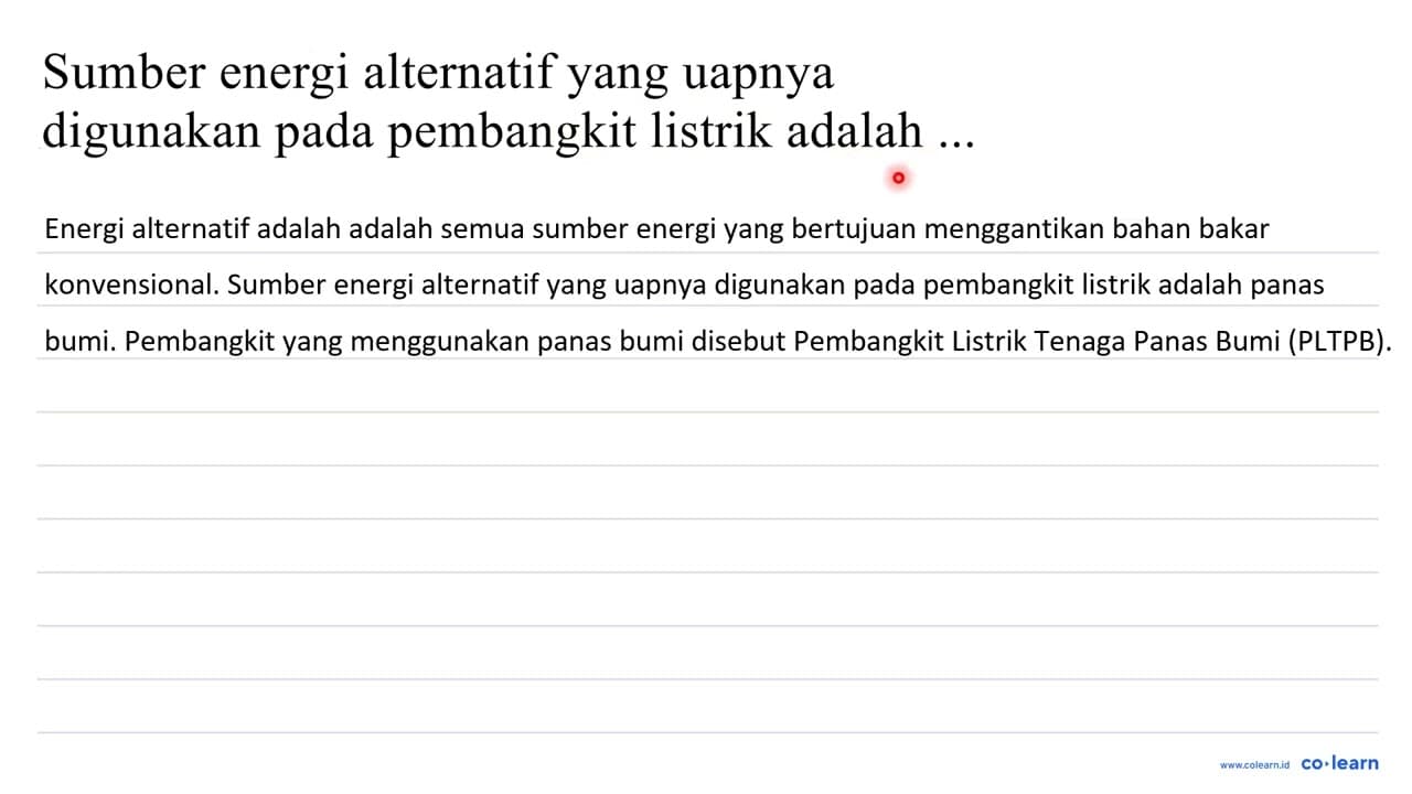 sumber energi alternatif yang uapnya digunakan pada