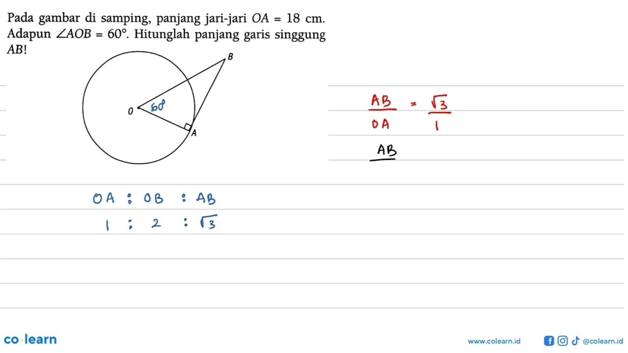 Pada gambar di samping, panjang jari-jari OA=18 cm. Adapun