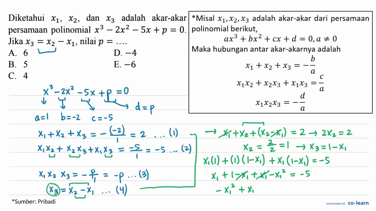 Diketahui x1, x2, dan x3 adalah akar-akar persamaan