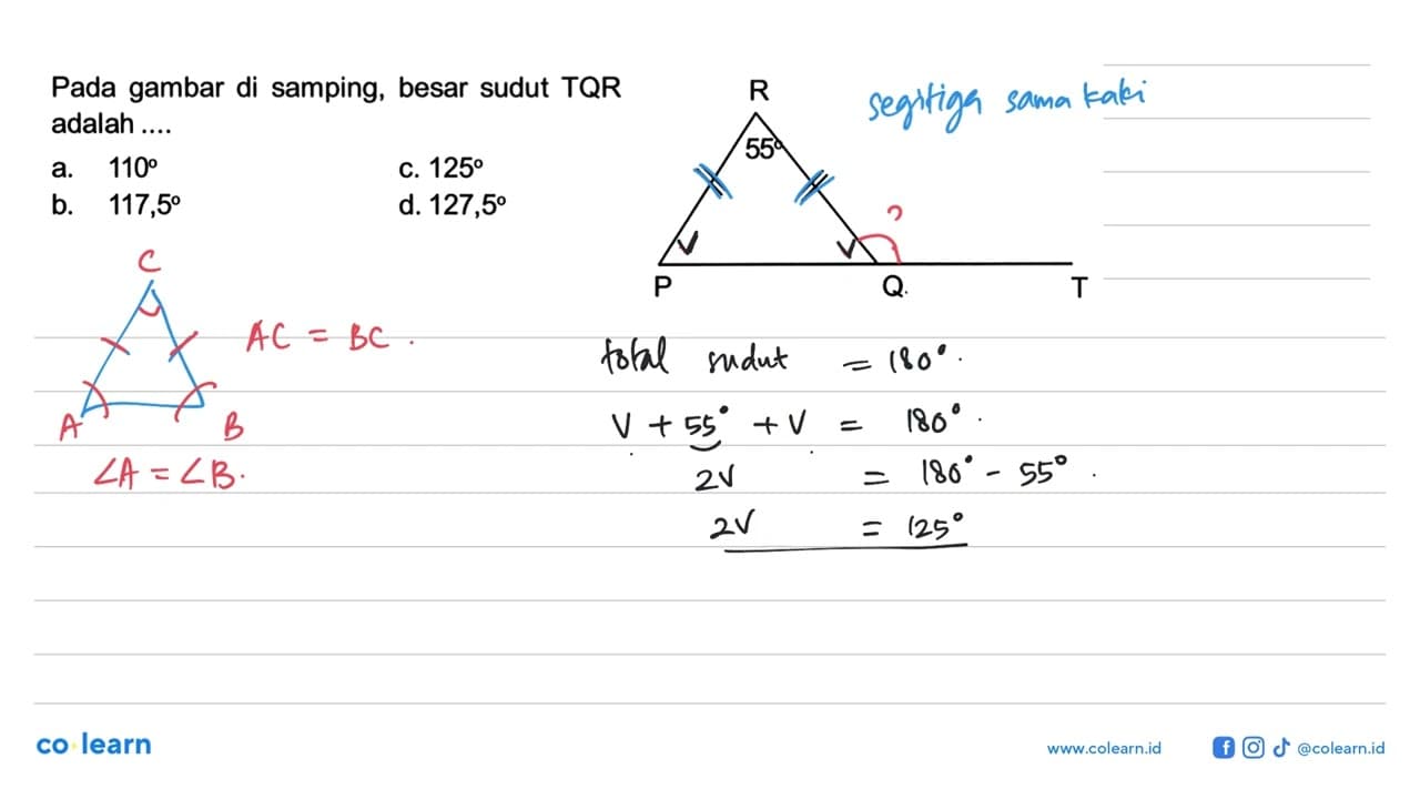 Pada gambar di samping, besar sudut TQR adalah .... R 55 P