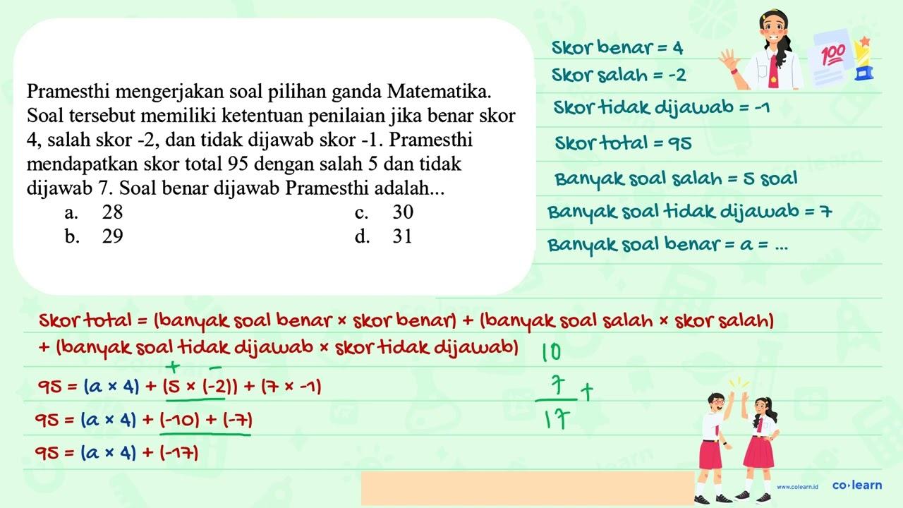 Pramesthi mengerjakan soal pilihan ganda Matematika. Soal