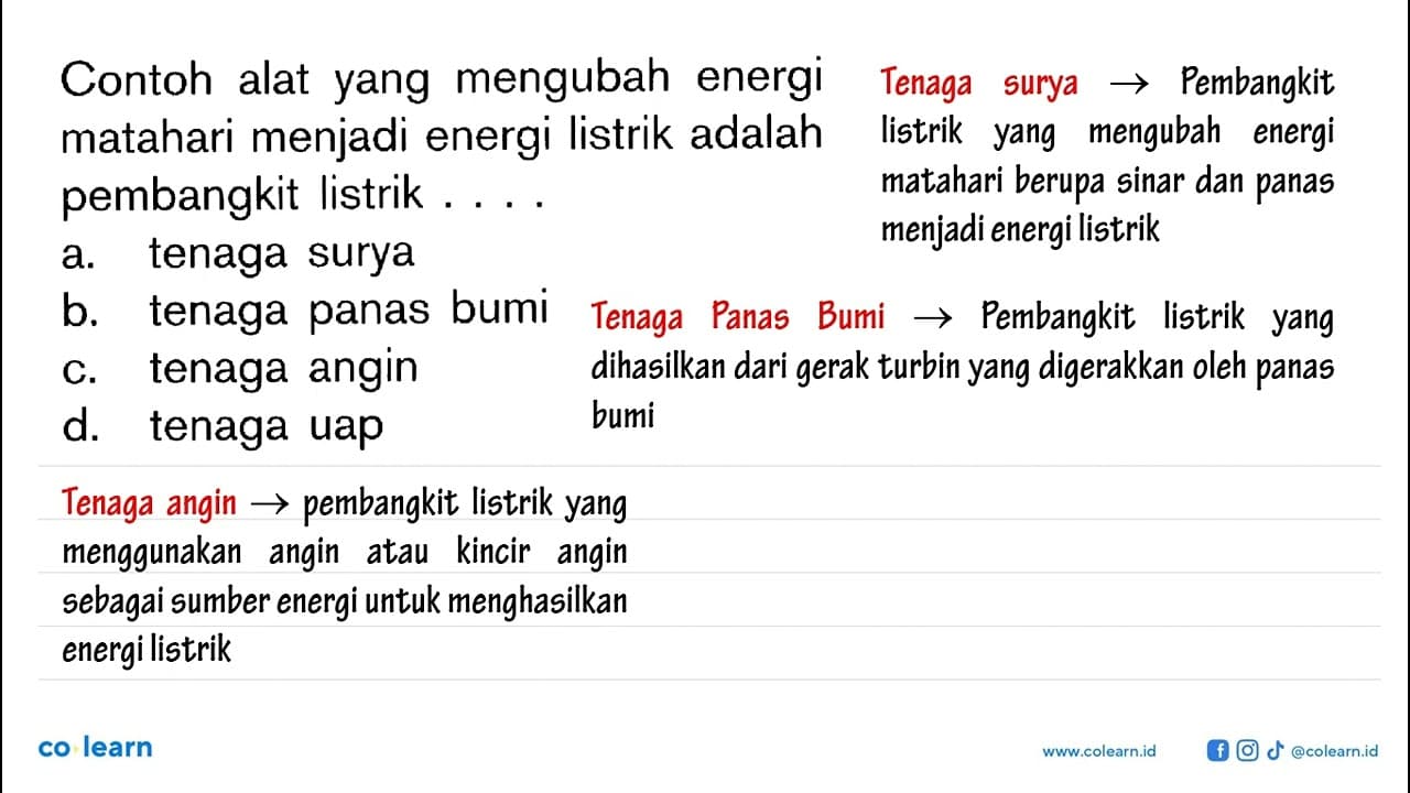 Contoh alat yang mengubah energi matahari menjadi energi