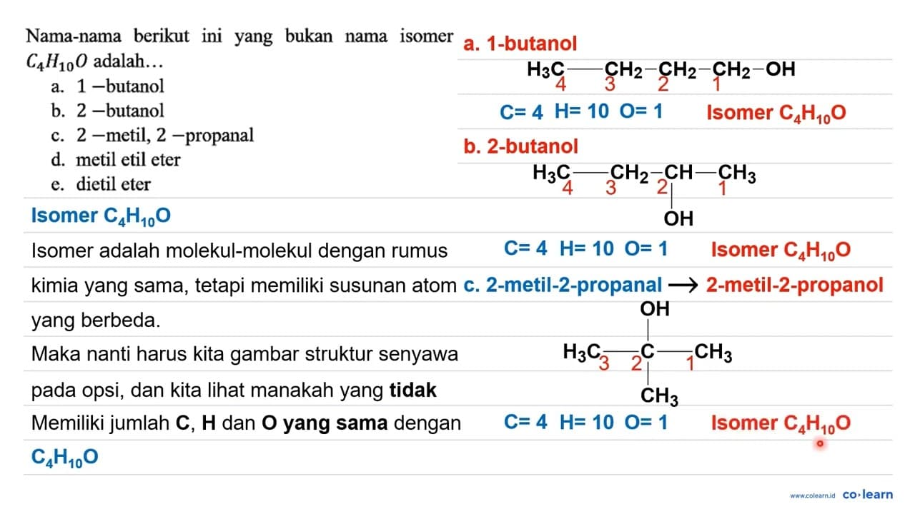 Nama-nama berikut ini yang bukan nama isomer C4H10O